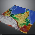 Detailed Colorful 3D Topographic Map Showing Ocean Land And Terrain Features