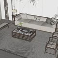 New Chinese-style Sofa Coffee Table Combination Multi-person Sofa Leisure Chair Stool Coffee Table Side Table Lamp Welcome Pine 3d model