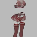 Burgundy Women's Lingerie Set With Lace Bra Panties And Sheer Stockings