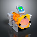 Industrial Metering Pump Equipment Featuring Yellow Components Transparent Circular Section Control Panel And Metal Stand