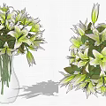 Beautiful White and Green Lilies Arranged in Transparent Glass Vase for Home Decoration