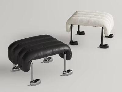 Modern Black And White Leather Sofa Stool With Curved Design And Metal Legs 3d model