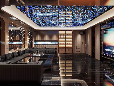 Luxurious KTV Private Room With Starry Ceiling Sofas Wine Cabinets And Large Screen 3d model