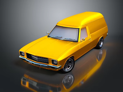 Yellow Classic Van With Retro Exterior Design And Shiny Yellow Finish 3d model