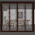 Modern Dining Room Interior Design With Glass Sliding Doors And Wooden Frames