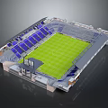 Modern Football Stadium With Green Pitch And Blue Spectator Seats Architectural Design
