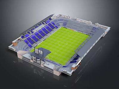 Modern Football Stadium With Green Pitch And Blue Spectator Seats Architectural Design 3d model