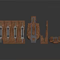 3D Modeled Sci-Fi Architectural Components With Rustic Metal Texture And Futuristic Design
