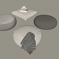Cream Wind Cushion Bay Window Mat Tatami Cushion Round Mat Fabric Soft Bag Books Coffee 3d model