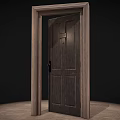 Dark Brown Wooden Hinged Door With Panel Design Wooden Frame And Metal Handle