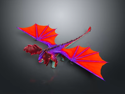 Flying Fantasy Dragon Game Movie Character With Red And Purple Wings 3d model