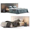 Double Bed Interior Design with Modern Headboard Soft Pillows Quilt Cozy Throw and Side Table 3d model
