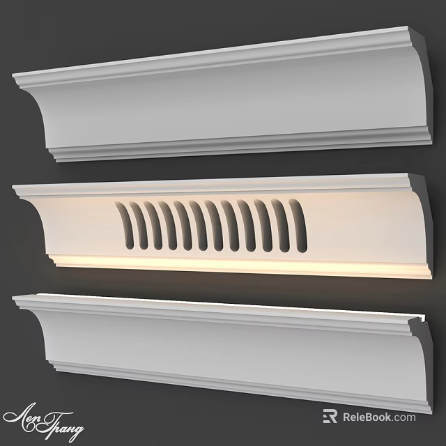 White Architectural Decorative Moldings Featuring Lighting And Groove Design For Interior 3d model 