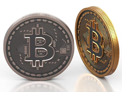 Bitcoin Decorative Ornament Set with Silver and Gold Metallic Design and Embossed B Logo 3d model