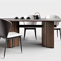 Modern Wooden Dining Table and Chairs Set With Upholstered Seats Metal Legs and Tea Set