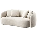 Modern Beige Two Seater Sofa With Textured Fabric And Decorative Pillows