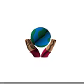 Round Blue and Green Earth Gently Held by Beige Hands with Red Sleeves