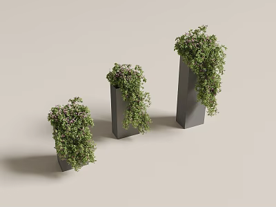 Bonsai Potted Plants with Trailing Green Foliage in Gray Vertical Pots 3d model