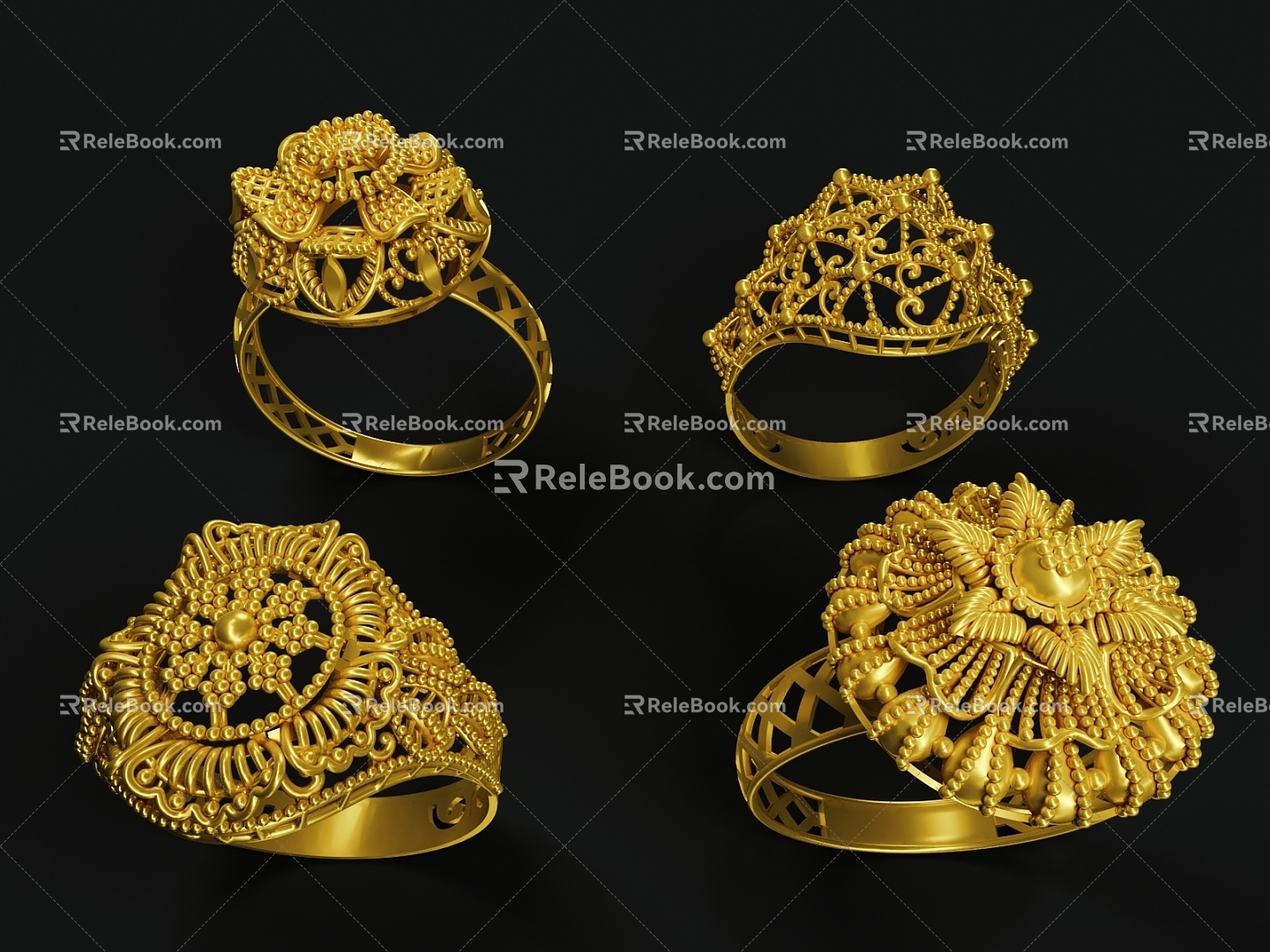 Jewelry Ring Gold Ring Curly 3d model