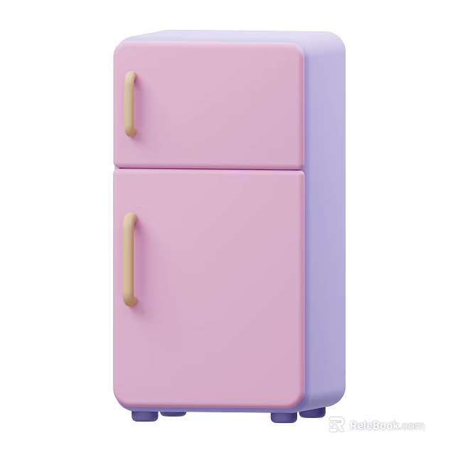 Pink Double Door Refrigerator Freezer With Wooden Handles And Modern Style 3d model 