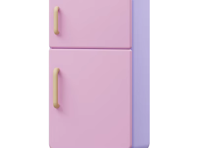 Pink Double Door Refrigerator Freezer With Wooden Handles And Modern Style 3d model