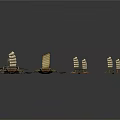 Detailed Ancient Wooden Boats Exploded View With Multiple Components And Parts
