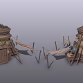 Traditional Round Thatched Roof Huts with Wooden Doors and Hammock Structures
