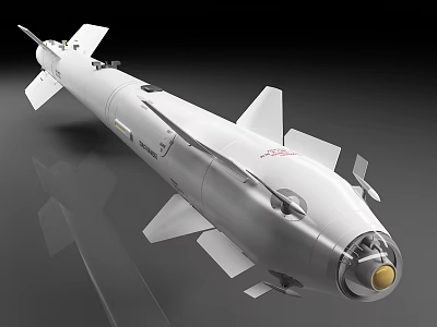 Modern White Tactical Missile With Aerodynamic Design Golden Warhead Navigation System And Tail Fins 3d model