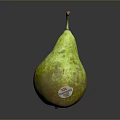 Fresh Ripe Yellow Green Pear With Brown Stem On Dark Background