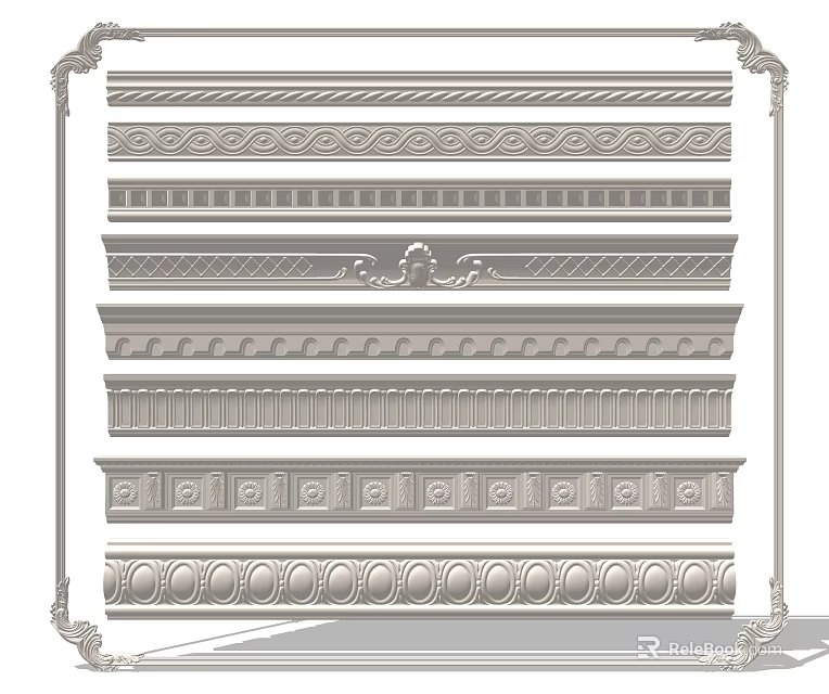 Various Decorative Gypsum Cornices With Ornate Patterns And Architectural Designs 3d model