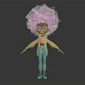 Cartoon Character With Afro Hairstyle Glasses Yellow Coat Pink Top Blue Ripped Jeans Red Sneakers
