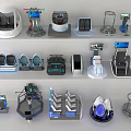 Futuristic Tech Devices Display On Shelves With Various Modern Designs And Styles