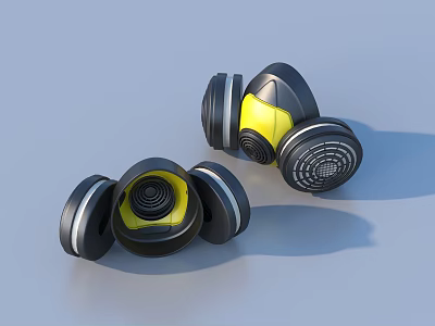 Two Black And Yellow Gas Masks With Circular Filter Devices For Daily Use 3d model