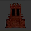 Elegant Classic Wooden Cabinet With Carved Details Glass Doors And Drawers
