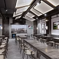 Traditional Chinese Style Restaurant Interior With Wooden Tables Lanterns And Decorative Paintings