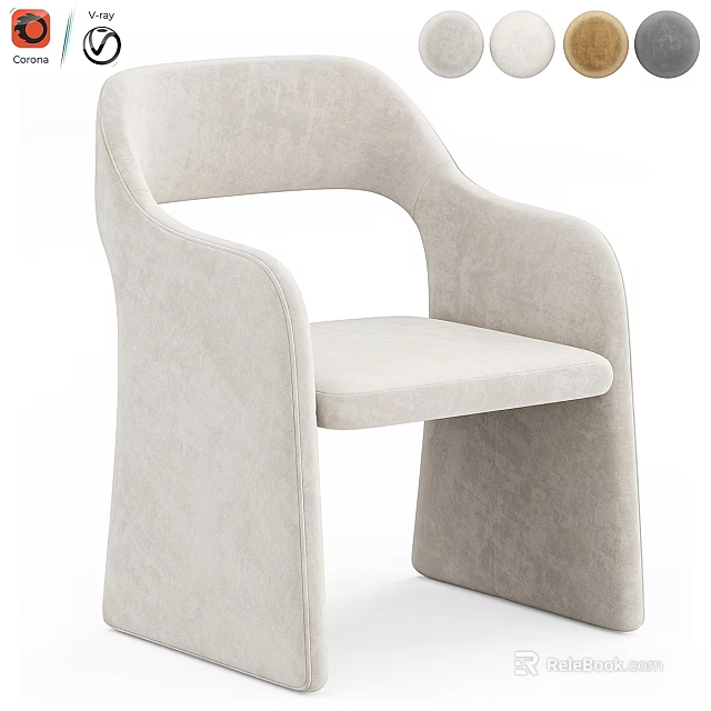 Modern Beige Single Chair With Sleek Design And Soft Velvet Upholstery 3d model 