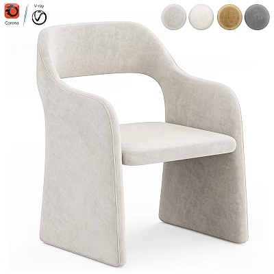 Modern Beige Single Chair With Sleek Design And Soft Velvet Upholstery 3d model