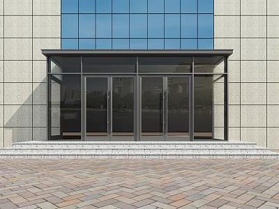 Modern Glass Entrance Door With Black Frame Awning Steps And Light Colored Facade 3d model