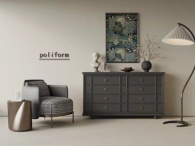 French retro style porch cabinet end view cabinet leisure chair floor lamp side table 3d model