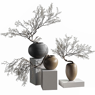 New Chinese Zen Style Silly Air-dried Branches Pottery Pot Vase Jewelry Ornaments Dried Branches Vase Pottery Pot Bottle Jar 3d model