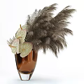 Bonsai Potted Plants With Feathery Foliage And White Leaf Accents In Brown Vases