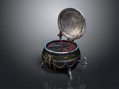 Decorative Metal Container With Open Lid Red Interior And Intricate Patterns 3d model
