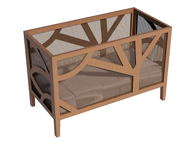 Modern Wooden Baby Crib With Geometric Mesh Sides And Padded Mattress 3d model