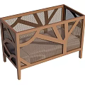 Modern Wooden Baby Crib With Geometric Mesh Sides And Padded Mattress