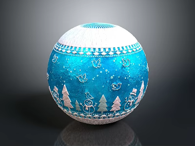 Festive Blue Decorative Sphere With White Snowflakes Birds Christmas Trees And Snowmen 3d model