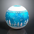 Festive Blue Decorative Sphere With White Snowflakes Birds Christmas Trees And Snowmen