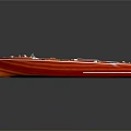 Red Wooden Speedboat With Green Cockpit Windows And Glossy Finish