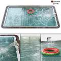 Modern Glass Edge Swimming Pool Design With Water And Float Ring 3d model