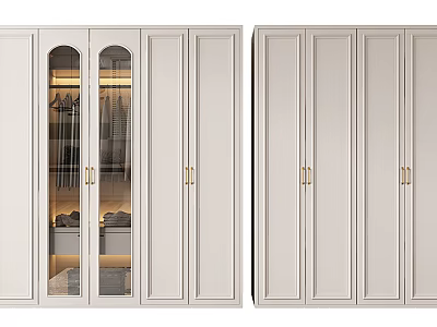 Modern Light Wardrobe with Glass Doors Internal Lighting Clothing Storage Solid Doors and Golden Handles 3d model