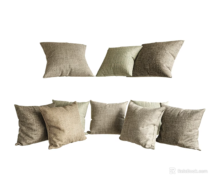 Multiple Soft Textured Decorative Pillows in Neutral Tones for Home Decor 3d model